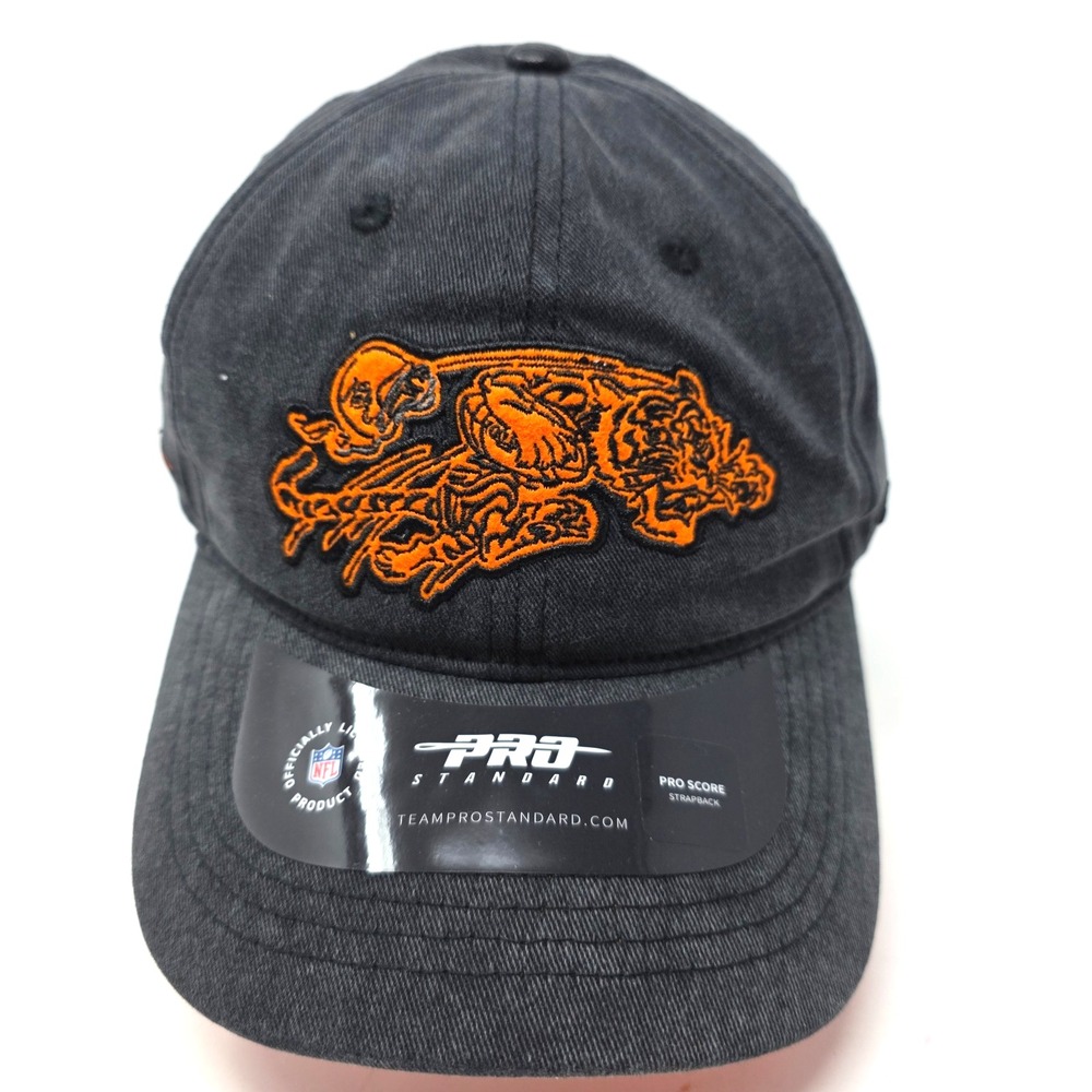 Pro Standard Strapback Hat Mens OS Washed Black Bengals NFL Leather Trim NWT